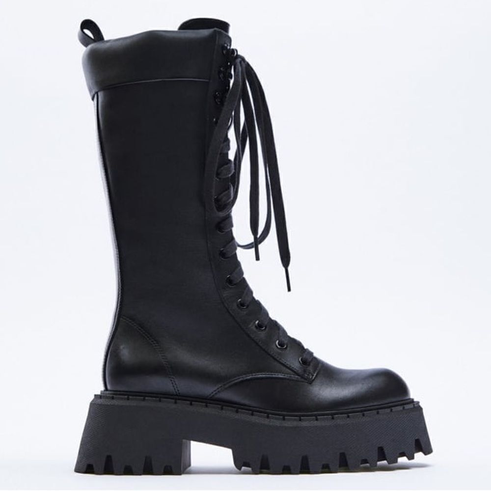 Zara LACED LEATHER BOOTS WITH TREADED SOLES - Picture 7 of 9
